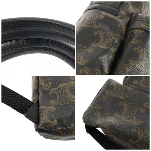 Auth CELINE Medium Backpack/Triomphe Canvas XL Black .38SI Dark Brown - - Picture 15 of 15